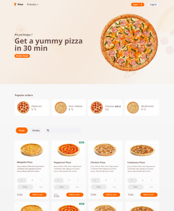 Real-time pizza project home page